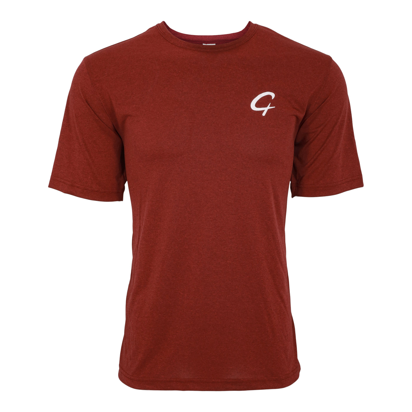 Created Men's Performance maroon short sleeve t-shirt front view